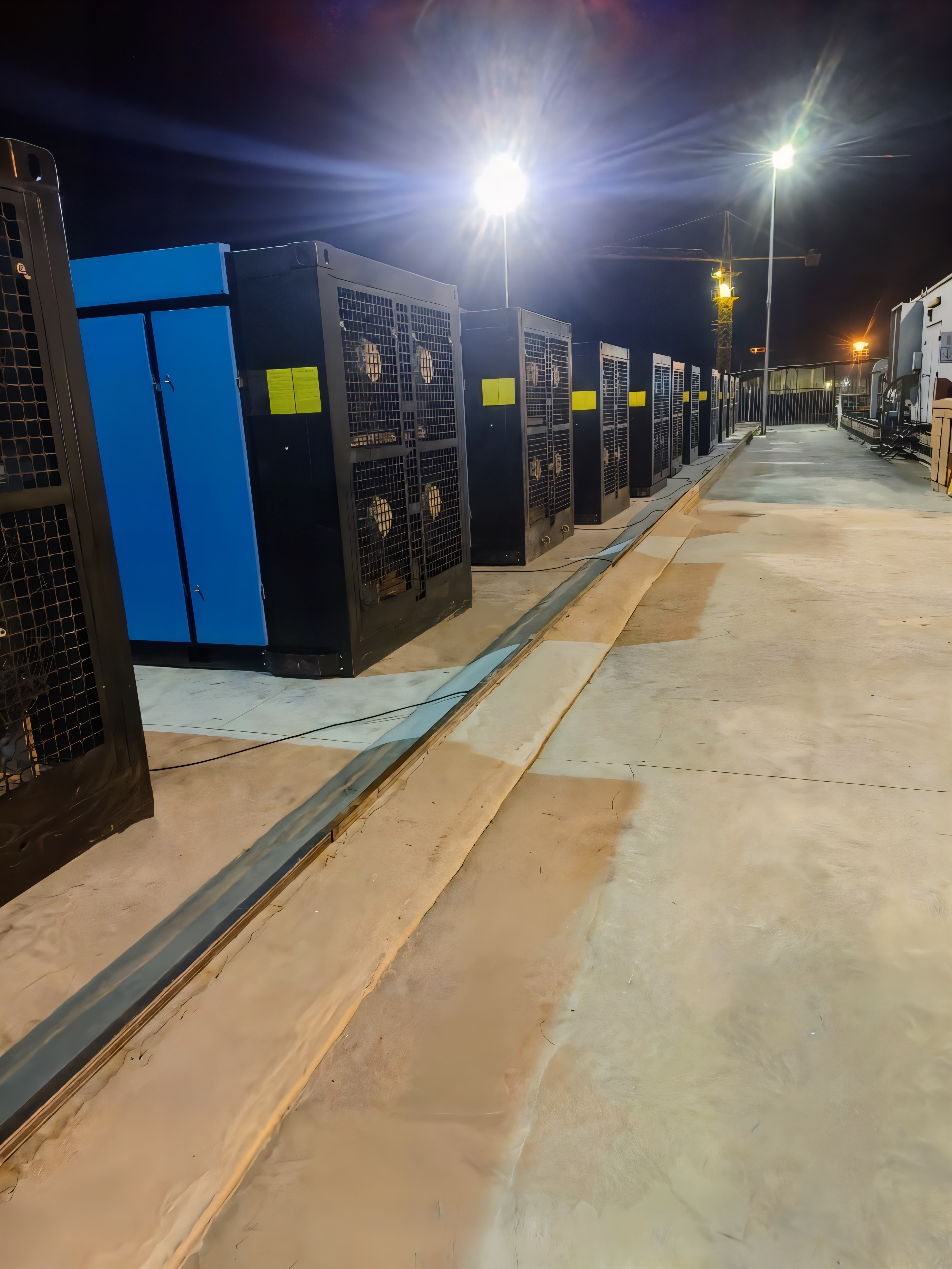 A night-time bank of BAOFN compressors on a South African site